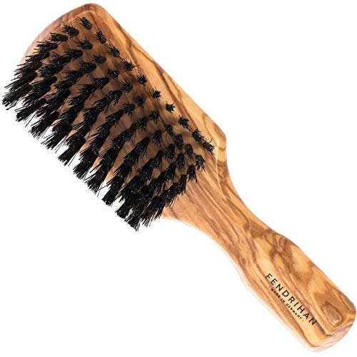 Fendrihan SMALL Men's Hairbrush Pure Boar Bristle with Real Olivewood Handle 6.75 Inches, Made in Germany