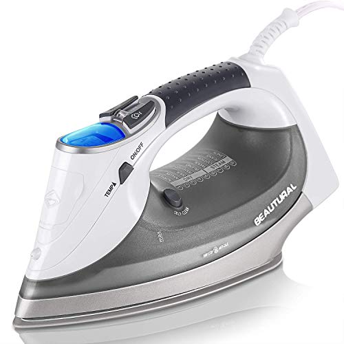 BEAUTURAL 1800-Watt Steam Iron with Digital LCD Screen, Double-Layer and Ceramic Coated Soleplate, 3-Way Auto-Off, 9 Preset