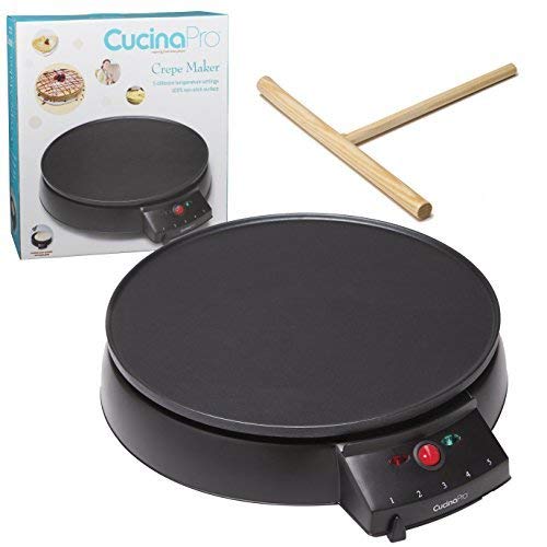 Cucina Pro Crepe Maker and Non-Stick 12" Griddle- Electric Crepe Pan with Spreader and Recipes Included- Also use for Blintzes, Eggs,