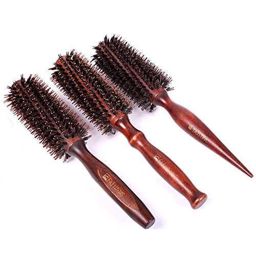 Healthcom 3 in 1 Premium Boar Bristle Brush Natural Boar Bristle Round Styling Hair Brush Wooden Comb Hair Drying Styling