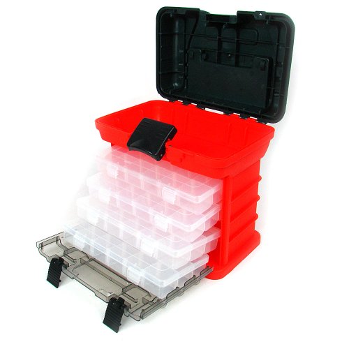Stalwart 75-3182 Hawk 73 Compartment Durable Plastic Storage Tool Box, Red