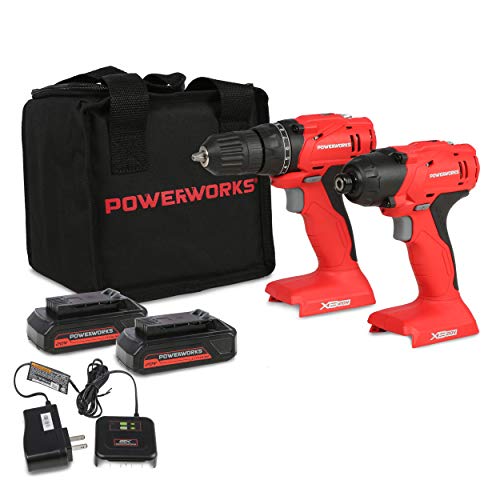 POWERWORKS 20V Cordless Drill/Driver and Impact Driver Combo Kit with (2) Batteries, Charger, and Bag CKG302