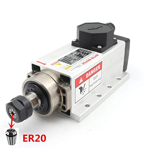 cnctopbaos 2.2KW Square Air Cooled Spindle Motor ER20 220V 400HZ 24000RPM 4 Bearing for CNC Router Engraving Machine Milling Grinding