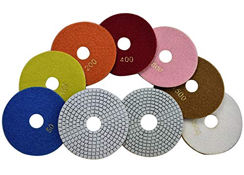 Konfor 5 Inch Wet Diamond Polishing Pads - 7 Piece Set for Marble Granite Concrete Countertop Glass Engineered Stone
