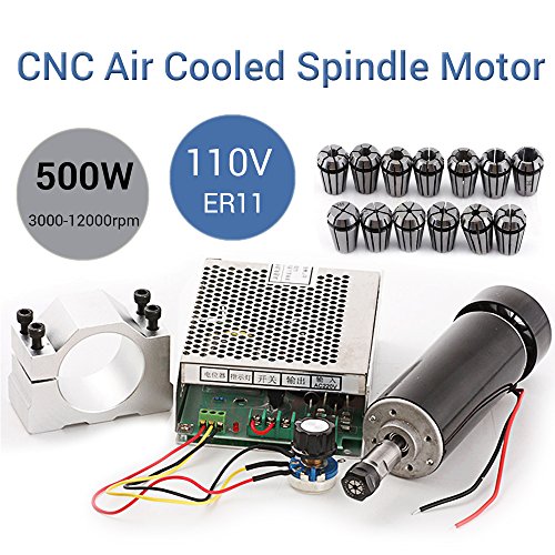 TopDirect CNC 500W Spindle Motor 0.5kw Air Cooled Milling Spindle Motor 110V MACH3 Speed Power Converter with 52mm Clamp and 13pcs ER11