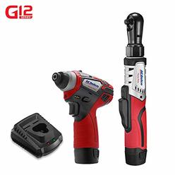 ACDelco G12 Series 2-Tool Combo Kit- 3/8 in. Brushless Ratchet Wrench + 1/4 in. Hex Power Impact Driver, two battery,