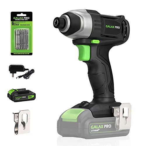 GALAX PRO Impact Driver, GALAX PRO 20V Lithium Ion 1/4" Hex Cordless Impact Driver with LED Work Light, 6pcs Screwdriver Bits, Variable
