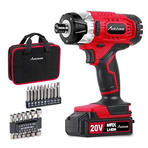 Avid Power 20V MAX Cordless 1/4" Hex Impact Driver Kit, Variable Speed, Max Torque 1590 in-lbs, with 14Pcs Sockets, 10Pcs Driver Bits