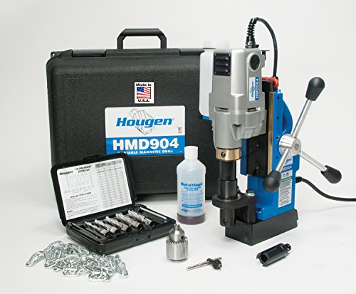Hougen HMD904 115 Volt Magnetic Drill With Coolant Bottle Plus 1/2" Drill Chuck, Adapter and 12002 Rotabroach Cutter Kit