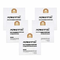 POWERTEC 75052 12 Gallon Fleece Filter Bag (5 PACK) for Makita Vacuum Dust Extractor VC4710 | HEPA Style Filter Self Cleaning