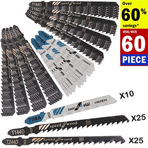 Cozzmts 60PCS T Shank Jigsaw Blades Set for Wood Plastic Metal Replace  Bosch DEWALT BLACK+DECKER TACKLIFE Makita SKIL Porter Cable