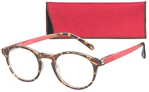ICU Eyewear Round Retro Lightweight Women's Reading Glasses with Soft Case By ICU (1.50, Pomegranate)