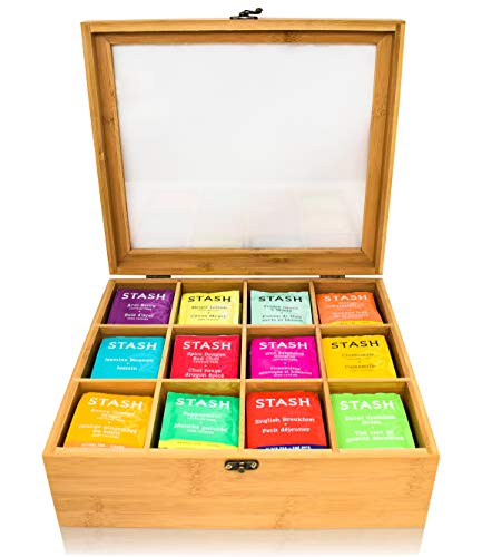 RoyalHouse Natural Bamboo Tea Bag Organizer Box,Organizers and Storage Royal House Drawer Organizer Tea Box -12 Compartments