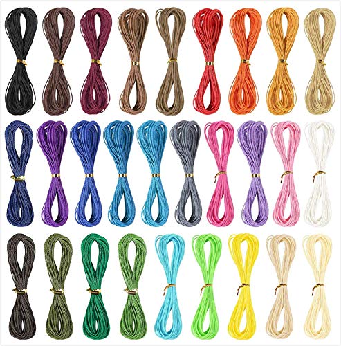 Tiumso 28 Colors 1mm Waxed Polyester Twine Cord 3 Strands Macrame Bracelet Cord Waxed Thread for Jewelry Making 10m for Each