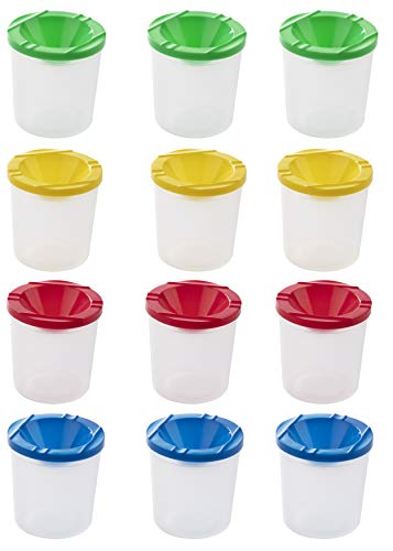 Juvale No Spill Paint Cups - 12-Pack Spill Proof Paint Cups with Lids, 4  Assorted Colors Palette Cups, Art Supply for Kids, School