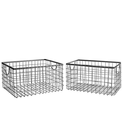 SLPR Wire Storage Shelf Basket (Set of 2) | Metal Baskets for Shelves (Industrial Grey)