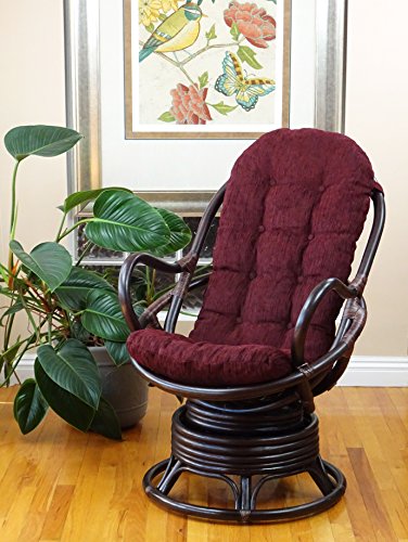 Rattan Wicker Furniture Lounge Swivel Rocking Java Chair Natural Rattan Wicker Handmade with Dark Brown Cushion, Dark Brown