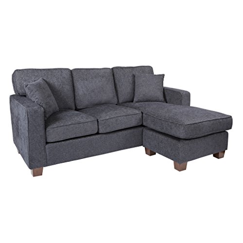 Avenue Six AVE SIX Russell Sectional Sofa with 2 Pillows and Coffee Finished Legs, Navy Fabric