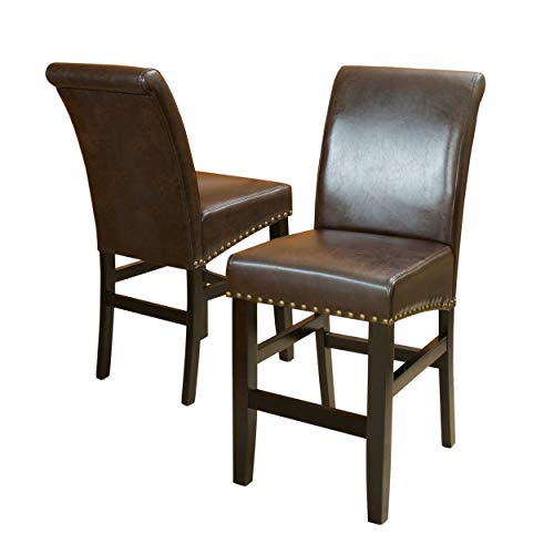 Christopher Knight Home Lisette Leather Counter Stools, 2Pcs Set, Brown