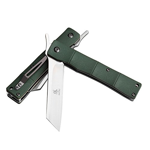 KATSU Handmade D2 Steel Blade G10 Handle Bamboo Style Japanese Razor Pocket Folding Knife with Pocket Clip