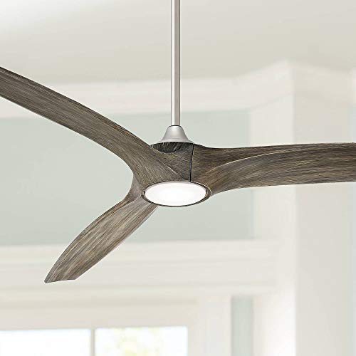 Casa Vieja 60" Padera Modern Outdoor Ceiling Fan with Light LED Dimmable Remote Control Brushed Nickel Light Wood Blades Damp Rated for