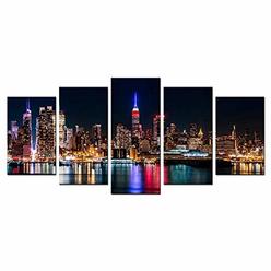 Biuteawal - New York City Canvas Wall Art Manhattan Skyline at Night Picture Prints Modern Home Office Wall Decoration