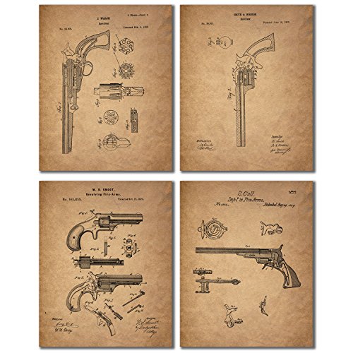 BigWig Prints Gun Patent Wall Art Prints - Set of 4 Antique Firearm Photos - Smith and Wesson - Samuel Colt