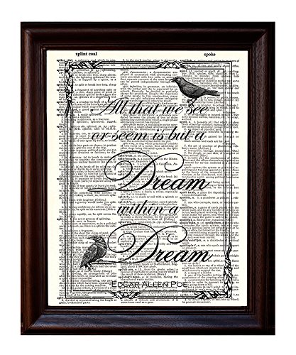 Fresh Prints of CT Dictionary Art Print - Edgar Allan Poe Quote Printed on Recycled Vintage Dictionary Paper - 8"x11" - Mixed