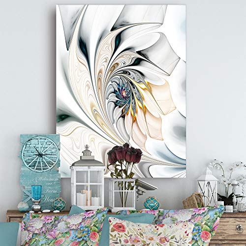 Design Art White Stained Glass Floral Wall Art Canvas, 30" x 40"