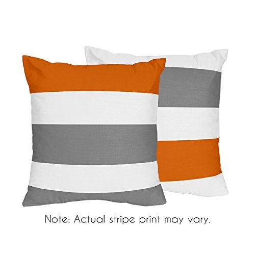 Sweet Jojo Designs Gray, Orange and White Decorative Accent Throw Pillows for Stripe Collection - Set of 2