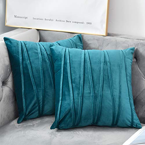 NianEr Velvet Square Throw Pillow Covers Set of 2 Soft Solid Fall Winter Decorative Couch Cushion Pillow Cases 20X20 Teal