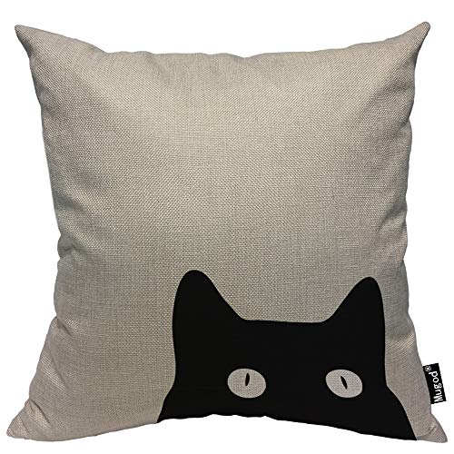 Mugod Cat Throw Pillow Black Cat Face with Black Eye in The Frame Ordinary White Cotton Linen Square Cushion Cover Standard