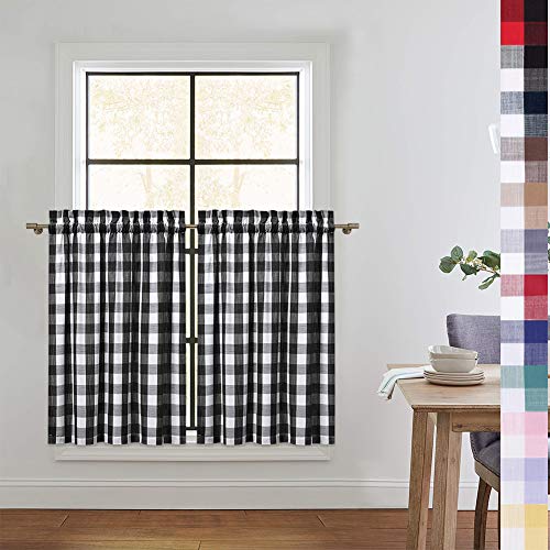 CAROMIO Buffalo Check Kitchen Curtains 36 Inches Length, Buffalo Plaid Gingham Tier Curtains for Kitchen Cafe Curtains