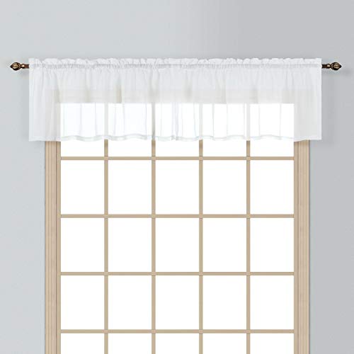 California Drapes 1PC Sheer Voile Window Treatment Valance for Kitchens, Bathrooms, Basements & More (White, 55" X 14")