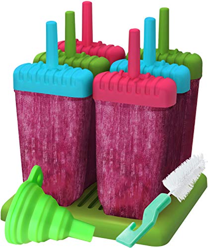 Ozera Reusable Popsicle Molds Ice Pop Molds Maker - Set of 6 - With Silicone Funnel & Cleaning Brush - Assorted Colors