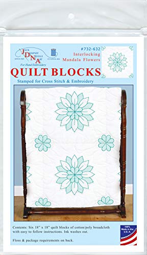 Jack Dempsey Mandala Flower Stamped Quilt Blocks (6/Pack), 18" x 18", White