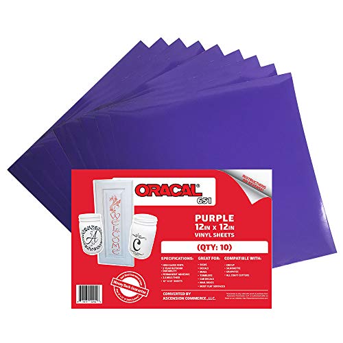 Oracal (10 Sheets) Oracal 651 Purple Adhesive Craft Vinyl for Cricut, Silhouette, Cameo, Craft Cutters, Printers, and Decals - 12" x