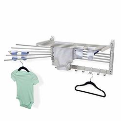 brightmaison bgt wash clothes drying rack wall mount laundry room organizer with hooks & swing arms, 24" metal laundry rack s