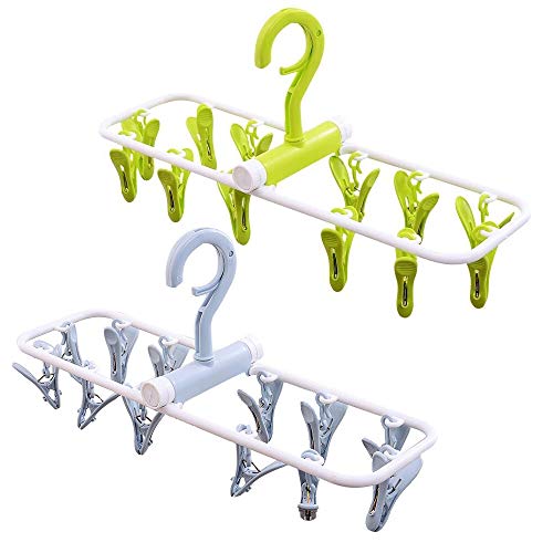 Aschic Folding Portable Laundry Hanger with 12 Clips Drying Rack for Socks&Lingerie Plastic Clothes Pins (Multi 2)
