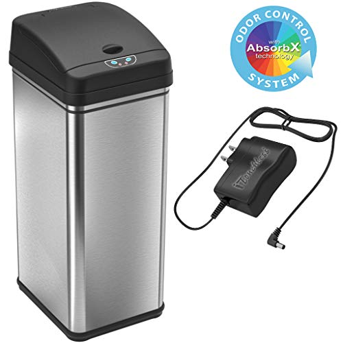 iTouchless 13 Gallon Sensor Trash Can with AC Odor Control System, Office, Black/Stainless Steel with Power Adapter Kitchen