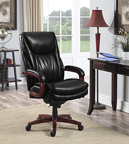 La-Z-Boy Edmonton Big and Tall Executive Office Chair with Comfort Core Cushions, Solid Wood Arms and Base, Waterfall Seat