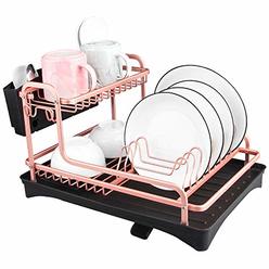 tomorotec never rust aluminum dish rack and drain board with utensil holder, 2-tier kitchen plate cup dish drying rack tray c