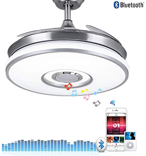 ruiwing 42" Indoor Bluetooth Music Play Ceiling Fan Light with Retractable Blades, Remote Control LED Light 3 Colors Switch 3-Speed