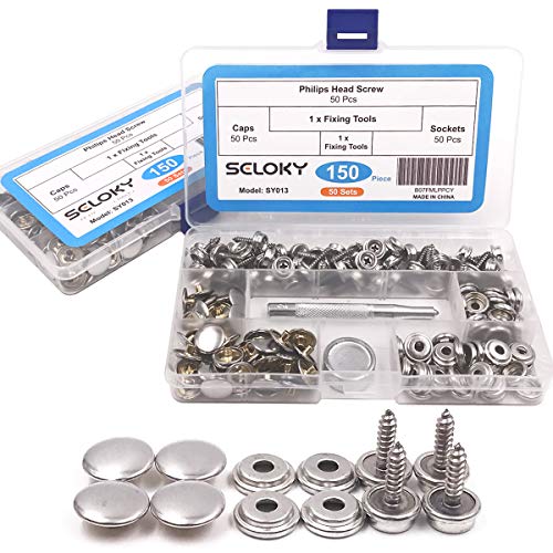 Seloky 150 Pcs Snaps Fastener Screw Snaps, Heavy Duty Metal Snaps Button for Boat Canvas with 2 Pcs Setting Tool by Seloky, 50