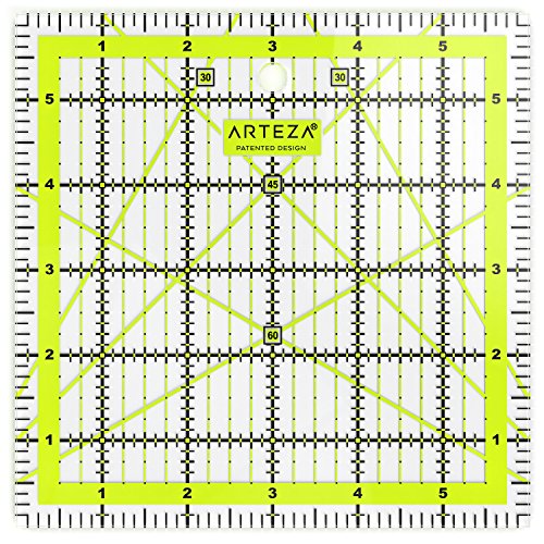 ARTEZA Quilting Ruler, Laser Cut Acrylic Quilters' Ruler with Patented Double Colored Grid Lines for Easy Precision Cutting,