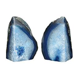 JIC Gem Dyed Blue Agate Bookends 2 to 3 Lbs Polished Geode 1 Pair with Rubber Bumpers for Office and Home Decoration Small Size
