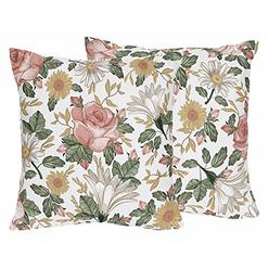 Sweet Jojo Designs Vintage Floral Boho Decorative Accent Throw Pillows - Set of 2 - Blush Pink, Yellow, Green and White