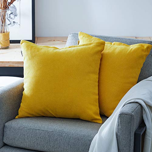 Top Finel Decorative Throw Pillow Cases Soft Chenille Solid Cushion Covers 20 X 20 for Couch Bedroom Car, Pack of 2, Mustard