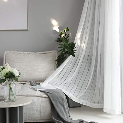 Home Brilliant Striped Sheer Curtains White Voile Window Treatment Living Room Bedroom Curtains, 2 Panels, 54" x 84 inch