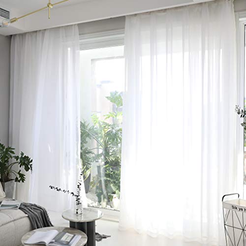 Home Brilliant Sheer Window Curtains for Bedroom White Window Treatment Panels for Living Room, Set of 2, 54" x 72" Long